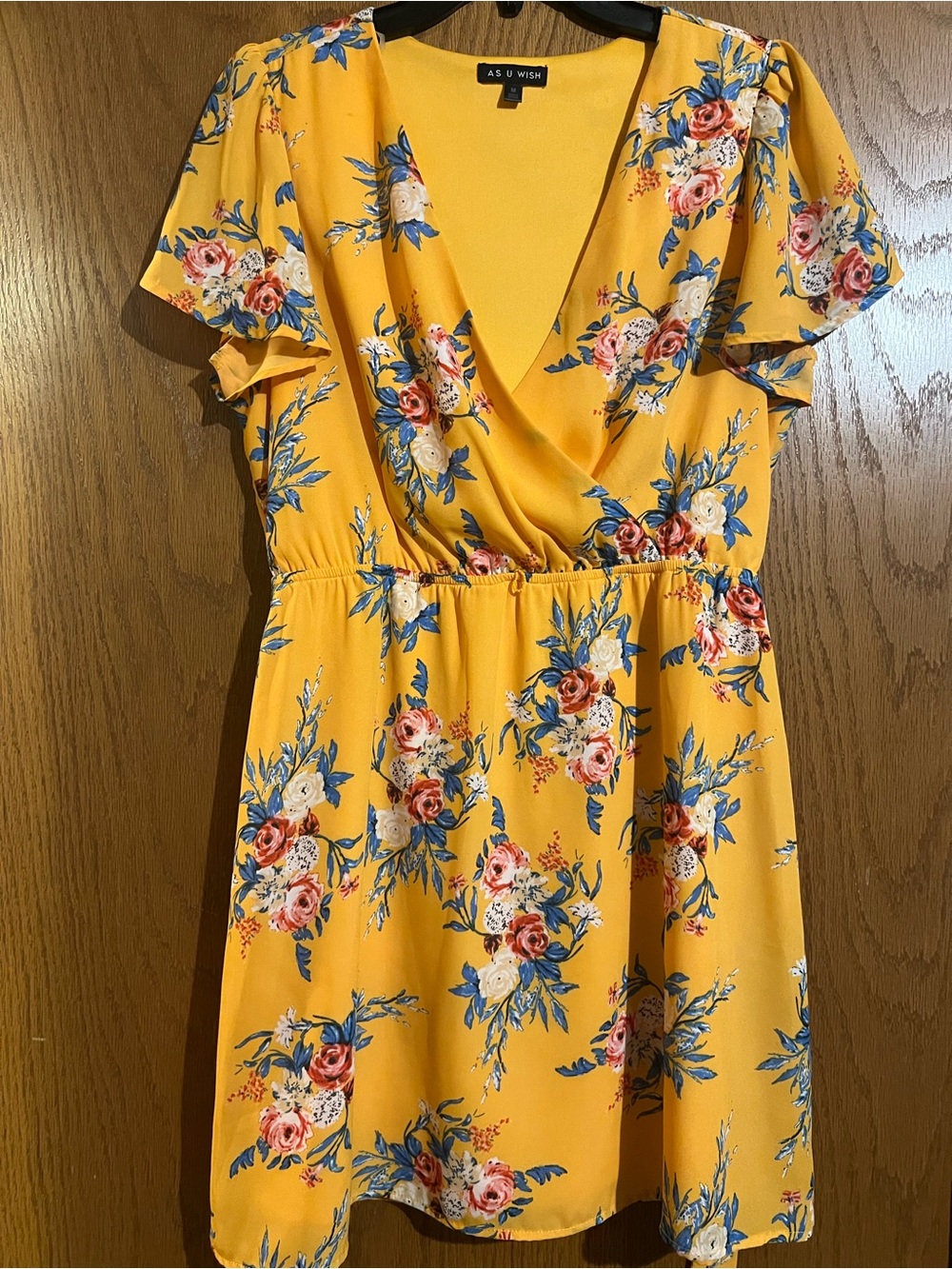As U Wish Mustard Yellow Floral V-Neck Mini Dress